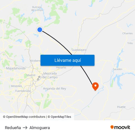 Redueña to Almoguera map