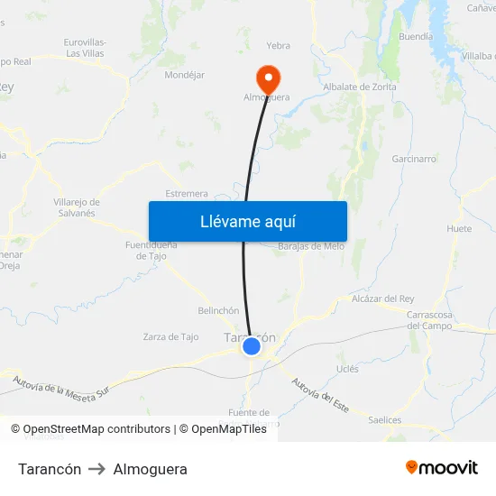 Tarancón to Almoguera map