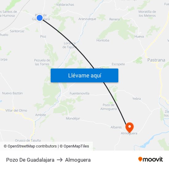 Pozo De Guadalajara to Almoguera map
