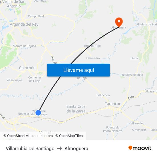 Villarrubia De Santiago to Almoguera map