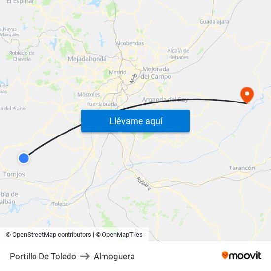 Portillo De Toledo to Almoguera map