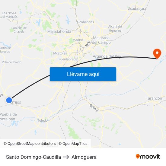 Santo Domingo-Caudilla to Almoguera map
