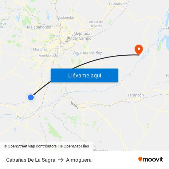 Cabañas De La Sagra to Almoguera map