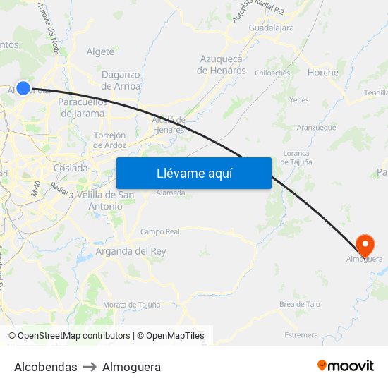 Alcobendas to Almoguera map