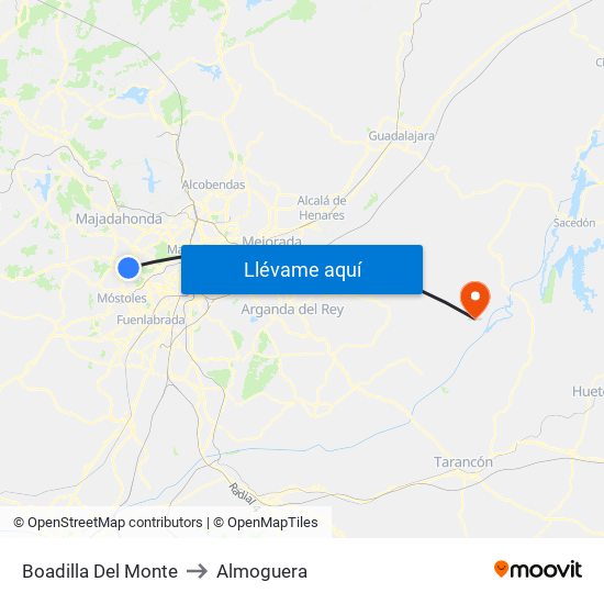 Boadilla Del Monte to Almoguera map