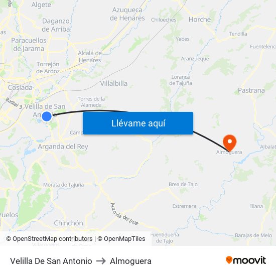Velilla De San Antonio to Almoguera map