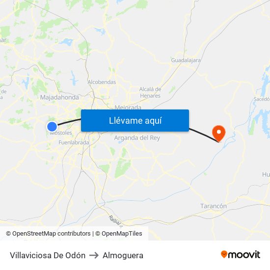 Villaviciosa De Odón to Almoguera map