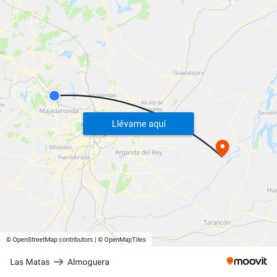 Las Matas to Almoguera map