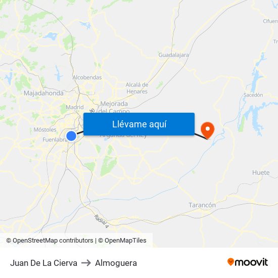 Juan De La Cierva to Almoguera map