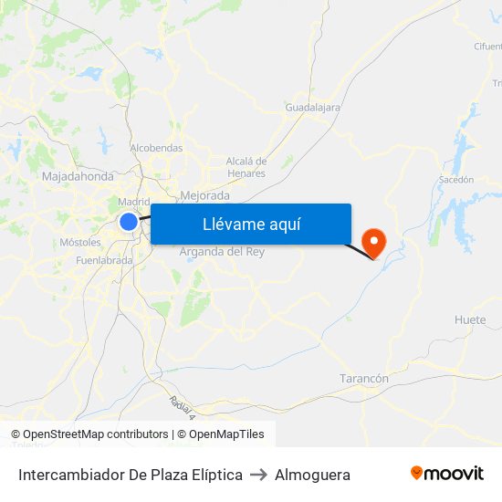 Intercambiador De Plaza Elíptica to Almoguera map