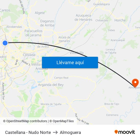 Castellana - Nudo Norte to Almoguera map