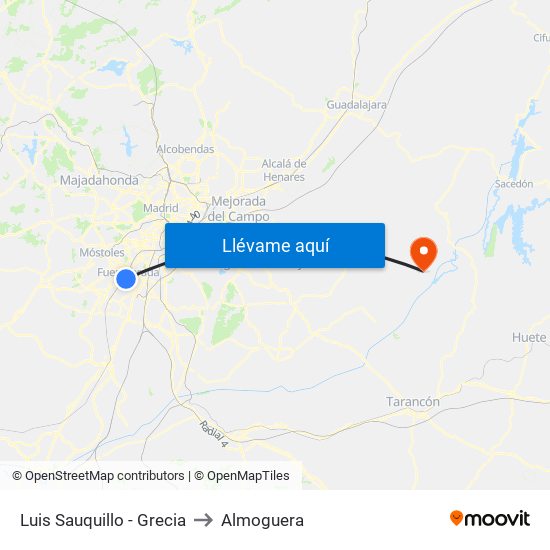 Luis Sauquillo - Grecia to Almoguera map
