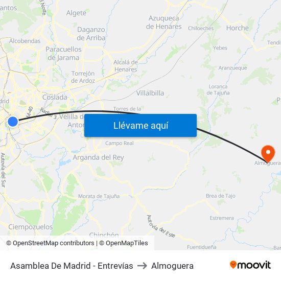 Asamblea De Madrid - Entrevías to Almoguera map