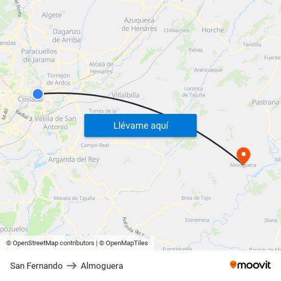 San Fernando to Almoguera map
