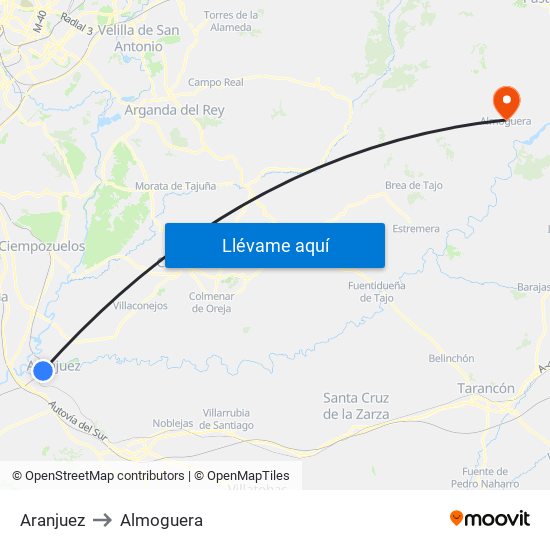 Aranjuez to Almoguera map