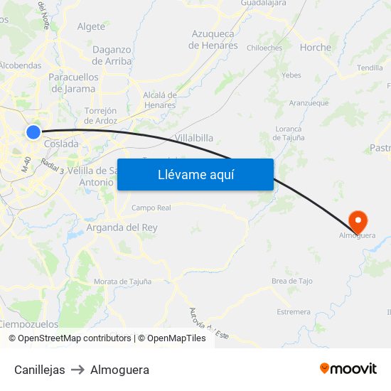 Canillejas to Almoguera map
