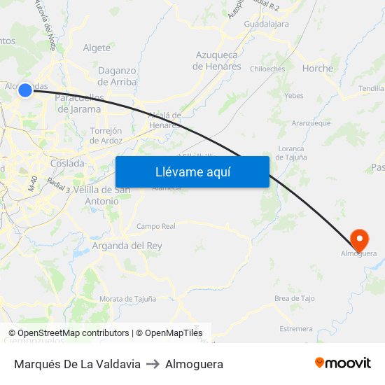Marqués De La Valdavia to Almoguera map
