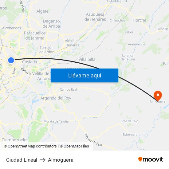 Ciudad Lineal to Almoguera map