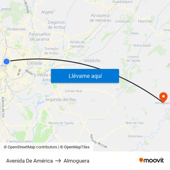Avenida De América to Almoguera map