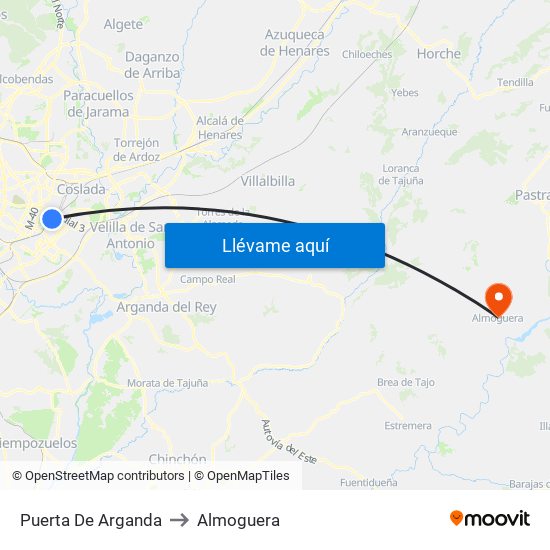 Puerta De Arganda to Almoguera map