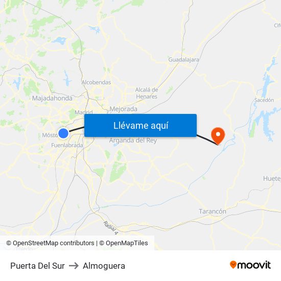 Puerta Del Sur to Almoguera map
