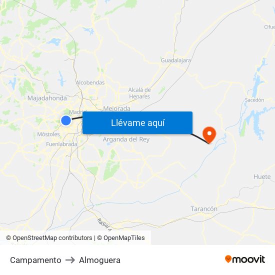 Campamento to Almoguera map