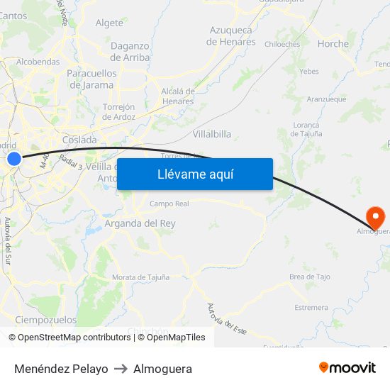 Menéndez Pelayo to Almoguera map