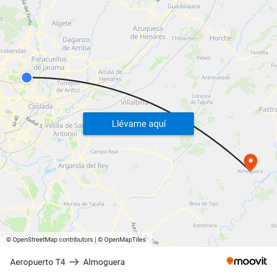 Aeropuerto T4 to Almoguera map