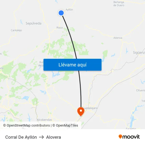 Corral De Ayllón to Alovera map