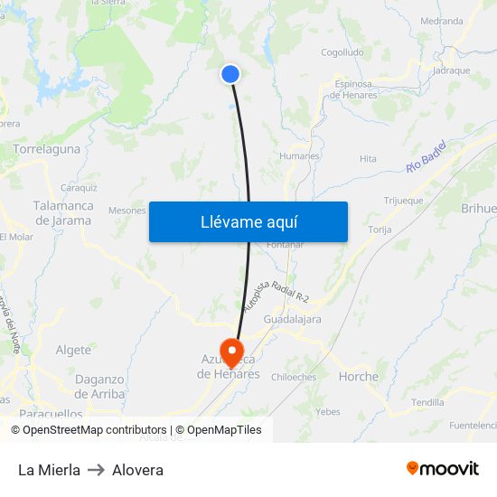 La Mierla to Alovera map