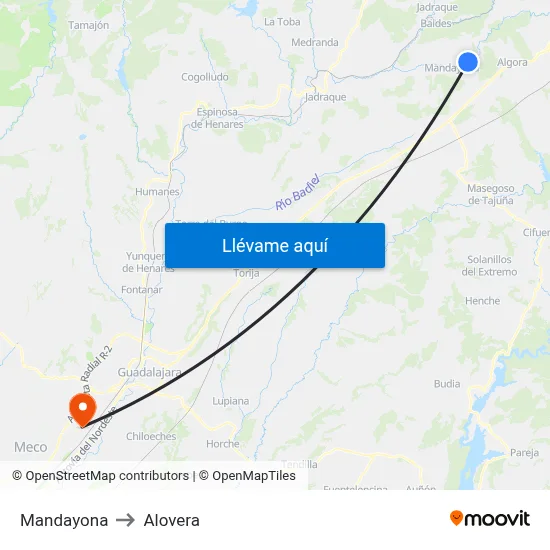 Mandayona to Alovera map