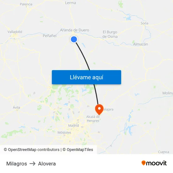 Milagros to Alovera map