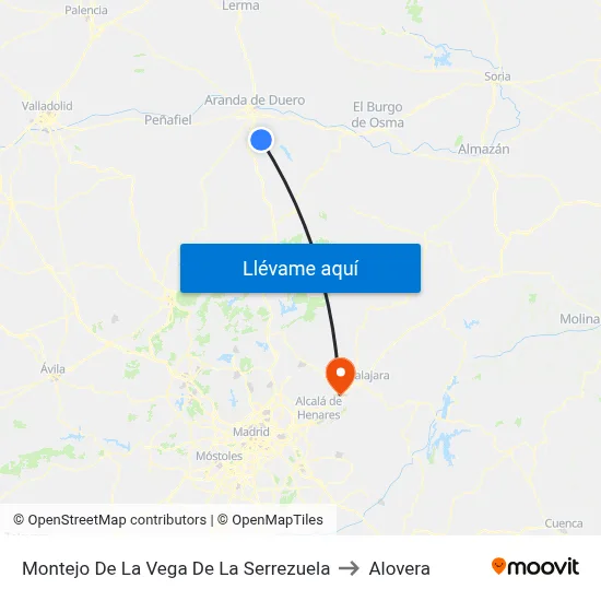 Montejo De La Vega De La Serrezuela to Alovera map