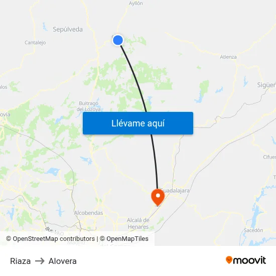 Riaza to Alovera map