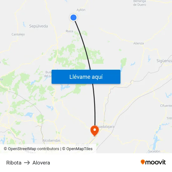 Ribota to Alovera map