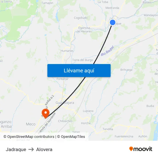 Jadraque to Alovera map
