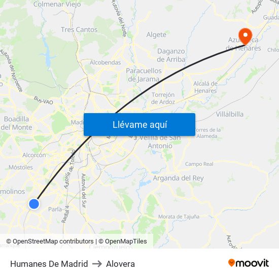 Humanes De Madrid to Alovera map