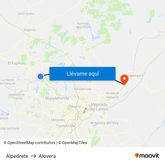Alpedrete to Alovera map