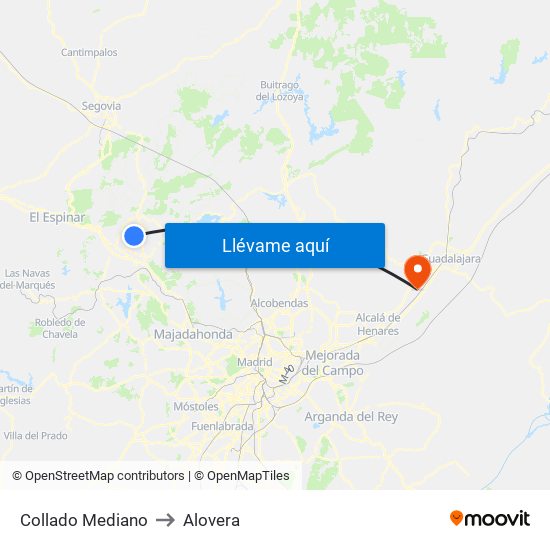 Collado Mediano to Alovera map