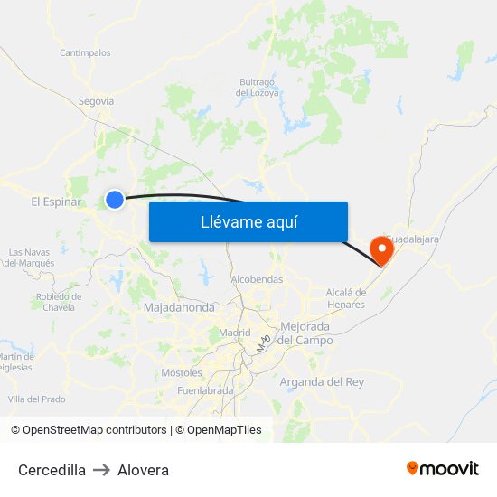 Cercedilla to Alovera map