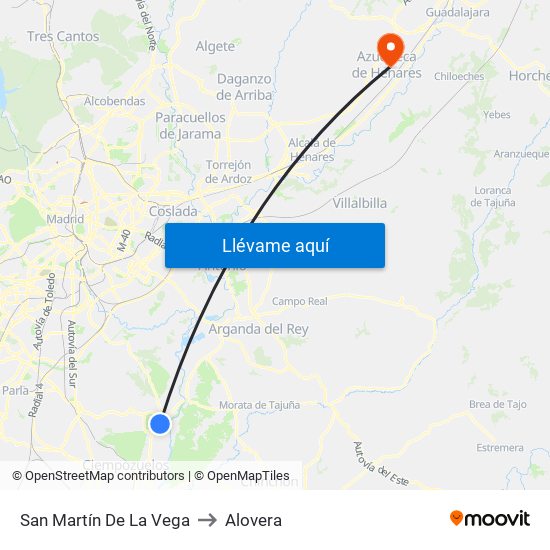 San Martín De La Vega to Alovera map