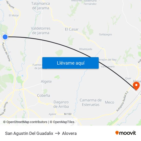 San Agustín Del Guadalix to Alovera map