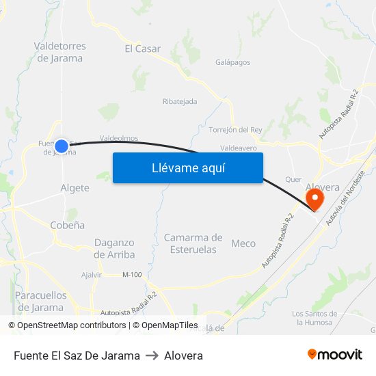 Fuente El Saz De Jarama to Alovera map