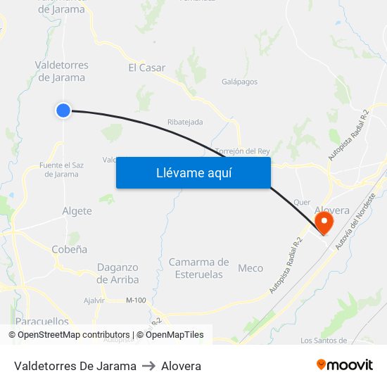 Valdetorres De Jarama to Alovera map