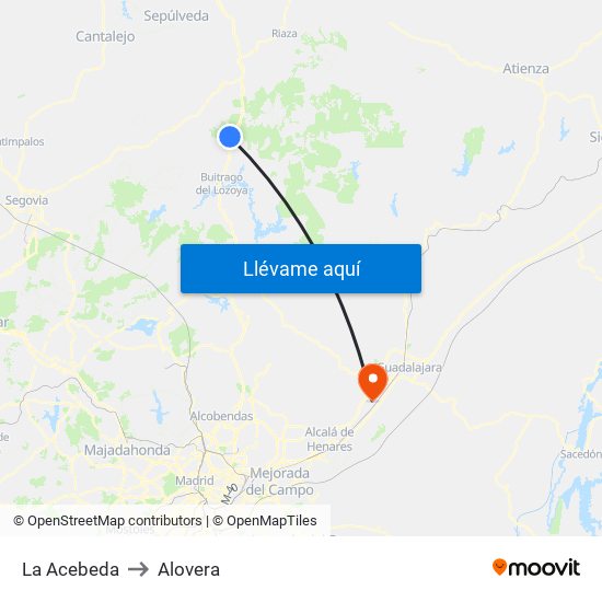 La Acebeda to Alovera map