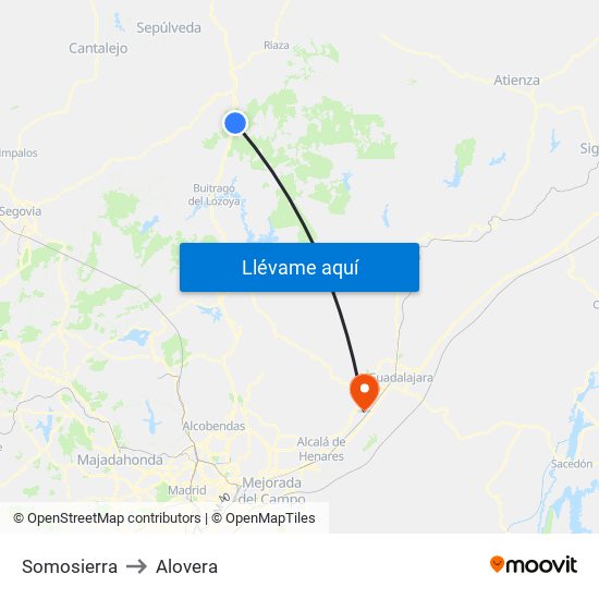 Somosierra to Alovera map