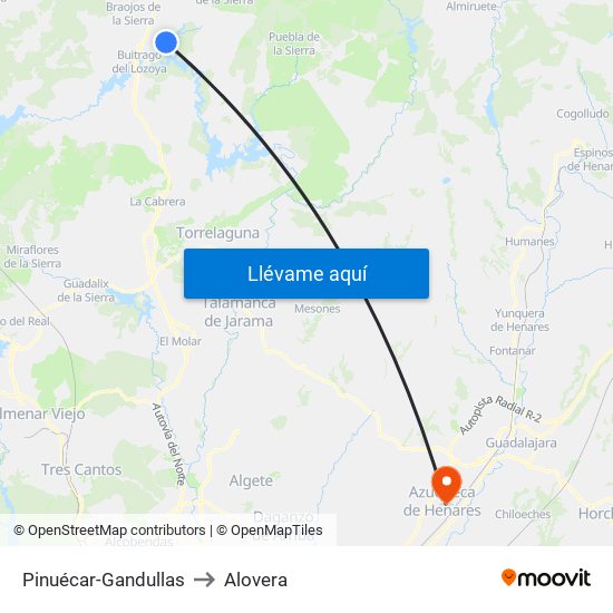 Pinuécar-Gandullas to Alovera map