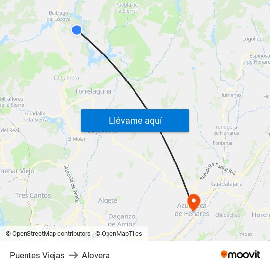 Puentes Viejas to Alovera map