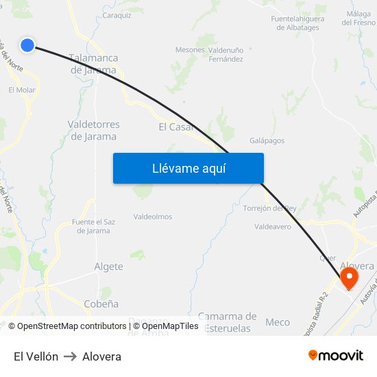 El Vellón to Alovera map