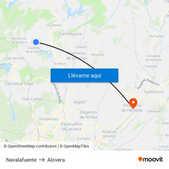 Navalafuente to Alovera map